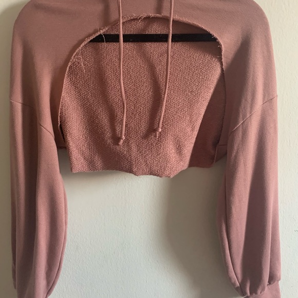 Fashion Nova Cropped Top Hooded Long Sleeve - Picture 3 of 4